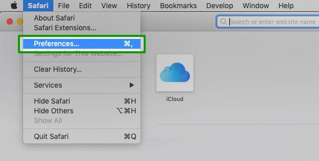 Safari Preferences Menu 